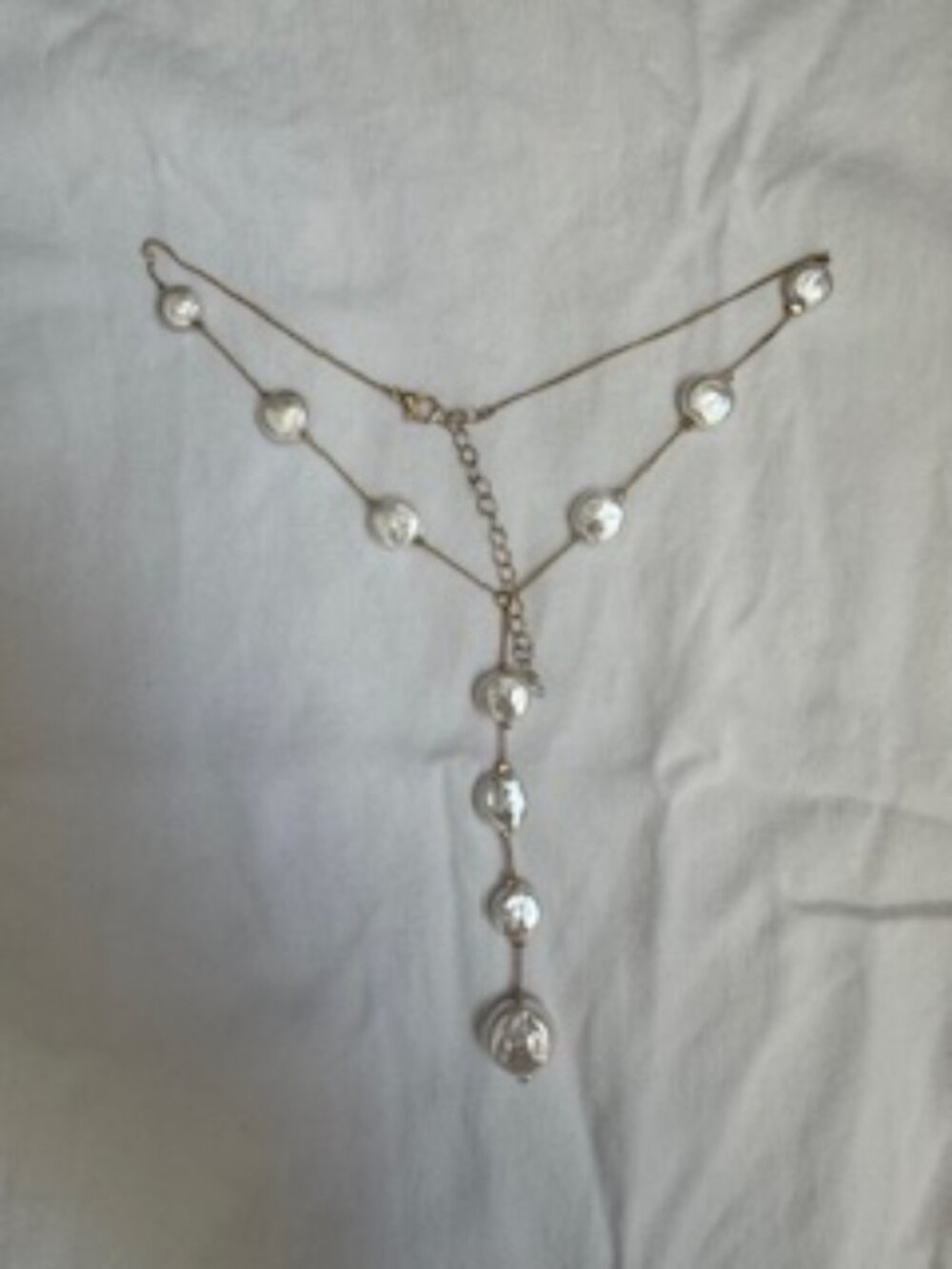 Gold-Tone Flat Coin Pearl Y-Drop Station Necklace - Picture 2 of 2